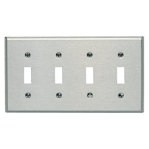 Leviton 84012-40 4-Gang Toggle Device Switch Wallplate, Standard Size, Device Mount, Stainless Steel