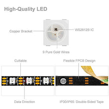 Load image into Gallery viewer, BTF-LIGHTING WS2812B RGB 5050SMD Individual Addressable 16.4FT 60Pixels/m 300Pixels Flexible Black PCB Full Color LED Pixel Strip Dream Color IP30 Non-Waterproof Making LED Screen LED Wall Only DC5V
