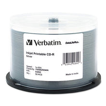 Load image into Gallery viewer, Verbatim 94892 CD-R Discs, Printable, 700MB/80min, 52x, Spindle, Silver, 50/Pack
