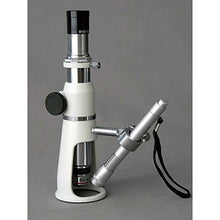 Load image into Gallery viewer, AmScope H2510 Handheld Stand Measuring Microscope, 20x/50x/100x Magnification, 17mm Field of View, Includes Pen Light
