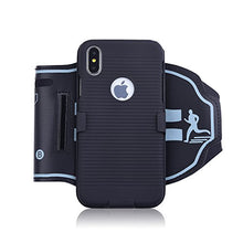 Load image into Gallery viewer, iPhone Xs Sports Armband, 180 Rotative Holster, Open Face Armband Ideal for Fitness Apps. Hybrid Hard case Cover with Sport Armband Combo, for Sports Jogging Exercise Fitness (iPhone Xs)
