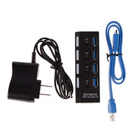 4 Port USB 3.0 Hub On/Off Switches USB 3.0 HUB Splitter with Power Adapter for PC High Speed 5Gbps USB Splitter HUB
