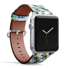 Load image into Gallery viewer, S-Type iWatch Leather Strap Printing Wristbands for Apple Watch 4/3/2/1 Sport Series (42mm) - Watercolor and Ink Illustration of Yellow and Blue Flowers

