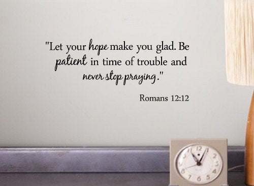 Let your hope make you glad. Be patient in time of trouble and never stop praying -Romans 12:12 Vinyl Decal Matte Black Decor Decal Skin Sticker Laptop