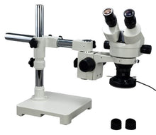 Load image into Gallery viewer, OMAX 3.5X-45X Zoom Binocular Single-Bar Boom Stand Stereo Microscope with 144 LED Ring Light and Light Control Box
