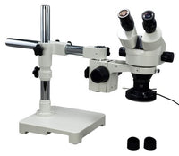 OMAX 3.5X-45X Zoom Binocular Single-Bar Boom Stand Stereo Microscope with 144 LED Ring Light and Light Control Box