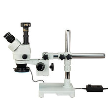 Load image into Gallery viewer, OMAX 3.5X-90X Digital Zoom Trinocular Single-Bar Boom Stand Stereo Microscope with 9.0MP USB Camera and 144 LED Ring Light with Light Control Box
