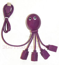 Load image into Gallery viewer, USB Hub 2.0 4-port For Mac and PC. True USB 2.0 Speed. 4-Legged Octopus (TM). Very Cute Octopus Design. (Purple)
