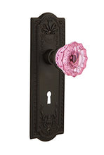 Load image into Gallery viewer, Nostalgic Warehouse 725556 Meadows Plate with Keyhole Privacy Crystal Pink Glass Door Knob in Oil-Rubbed Bronze, 2.75
