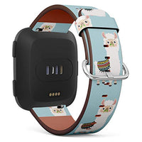 Replacement Leather Strap Printing Wristbands Compatible with Fitbit Versa - Cute Cartoon Llama