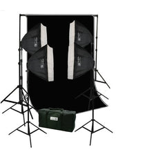 Load image into Gallery viewer, ePhoto 10 x 12 Black Muslin Background Backdrop Stand Kit with 4 Softbox Video Photography Lighting Kit H9004S41012B
