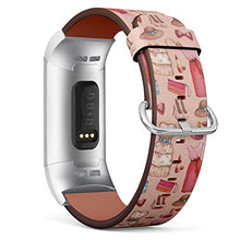 Load image into Gallery viewer, Replacement Leather Strap Printing Wristbands Compatible with Fitbit Charge 3 / Charge 3 SE - Woman Fashion Pattern Pink Background
