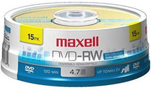 Load image into Gallery viewer, Maxell 635117 Rewritable Recording Format 4.7Gb DVD-RW Disc Playback on DVD Drive or Player and Archive High Capacity Files
