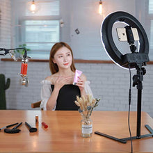 Load image into Gallery viewer, Tabletop Makeup Ring Light Kit 16inch Dimmable Mini Led Ring Light with Desktop Support Stand Phone Clip for Beauty Blog Make Up Selfie Video Photography
