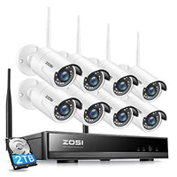 ZOSI 1080P 8CH HD Security Camera System 8Channel 1080P NVR 2TB Hard Drive and (8) HD 2.0MP 1080P Indoor/Outdoor Bullet IP Cameras 65ft Night Vision, Customizable Motion Detection