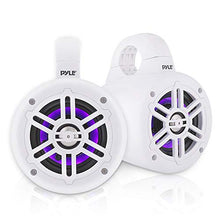 Load image into Gallery viewer, Pyle Waterproof Marine Wakeboard Tower Speakers - 4 Inch Dual Subwoofer Speaker Set w/ 300 Max Power Output - Boat Audio System w/Built-in LED Lights - Mounting Clamps Included PLMRLEWB46W (White)
