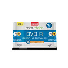 Load image into Gallery viewer, Maxell 638022 DVD-R Recordable Discs, Printable, 4.7GB, 16x, Spindle, White, 50/Pack

