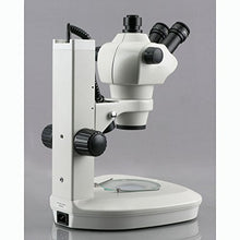 Load image into Gallery viewer, 8X-50X Track Stand Stereo Zoom Trinocular Microscope w/Top &amp; Bottom LED Lights
