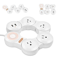 Deformation Power Cord Charger Socket -Flat Plug Power Strip with 2 USB Ports and 4 Multi Outlets, with 6.5FT Extension Cord