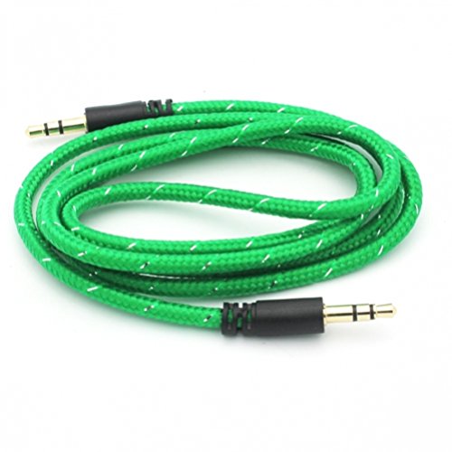 Green Braided Car Audio Stereo Aux Cable Auxiliary Wire Connector Adapter for US Cellular LG G5 - US Cellular LG K8 - US Cellular LG Logos