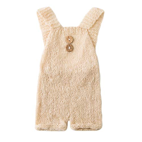 Baby Photography Props Boy Girl Photo Shoot Outfits Newborn Crochet Costume Infant Knitted Clothes Mohair Rompers (Beige)