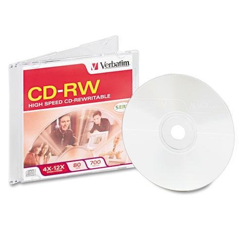 VERBATIM CORPORATION 95161 CD-RW Disc, 700MB/80min, 4x-12x, w/Slim Jewel Case, Silver