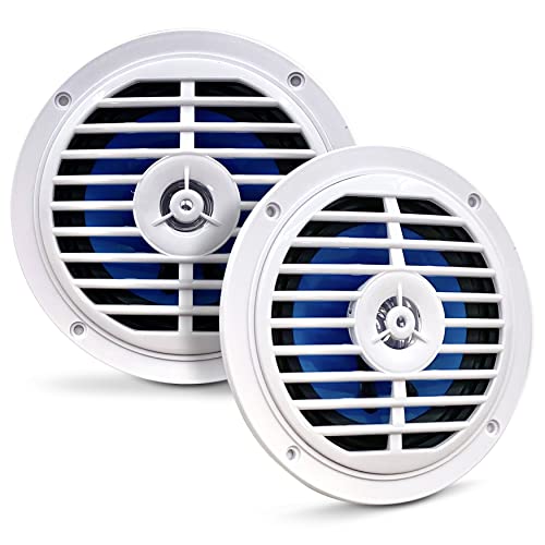 5.25 Inch Dual Marine Speakers - 2 Way Waterproof and Weather Resistant Outdoor Audio Stereo Sound System with 100 Watt Power, Polypropylene Cone and Cloth Surround - 1 Pair - PLMR57W (White)