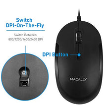 Load image into Gallery viewer, Macally Quiet Wired Mouse for Laptop or Desktop, USB Computer Mouse Wired with Optical Sensor and Adjustable DPI - Comfortable Corded Mouse for PC Windows Chromebook Mac Notebook - Black
