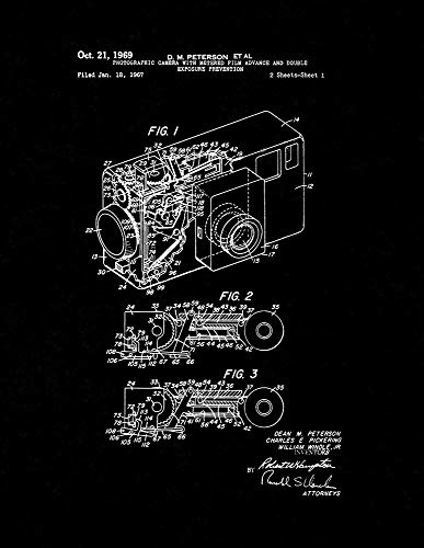 Photographic Camera with Metered Film Advance and Double Exposure Prevention Patent Print Black Matte (8.5