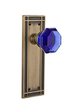 Load image into Gallery viewer, Nostalgic Warehouse 724692 Mission Plate Privacy Waldorf Cobalt Door Knob in Antique Brass, 2.375
