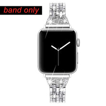Load image into Gallery viewer, Secbolt Bling Bands Compatible with Apple Watch Band 42mm 44mm 45mm Women iWatch SE Series 7 6 5 4 3 2 1, Dressy Jewelry Metal Wristband Strap Diamond Rhinestone, Silver
