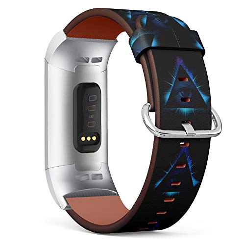 Replacement Leather Strap Printing Wristbands Compatible with Fitbit Charge 3 / Charge 3 SE - All Seeing Eye in Nebula Galaxy Triangle