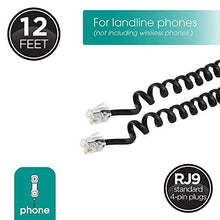 Load image into Gallery viewer, Power Gear Coiled Telephone Cord, 2 Feet Coiled, 12 Feet Uncoiled, Phone Cord works with All Corded Landline Phones, For Use in Home or Office, Black, 27639
