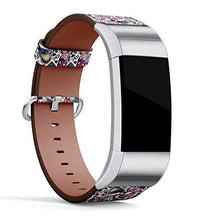 Load image into Gallery viewer, Replacement Leather Strap Printing Wristbands Compatible with Fitbit Charge 3 / Charge 3 SE - Pattern with Fitbit Watercolor Hearts, Vivid Nebula, Black Dots and Word Love
