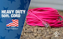 Load image into Gallery viewer, Southwire 2578SW000A 50-Foot 12/3 Neon All Purpose Extension Cord, Made in the USA, Water Resistant Vinyl Jacket, Heavy Duty Strain Relief, Extra Durable Plug, Reinforced Blades, Bright Pink
