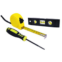 Ematic Wall Mount 3 Piece Tool Kit with Screwdriver, Measuring Tape and Level - Black and Yellow