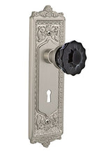 Load image into Gallery viewer, Nostalgic Warehouse 727134 Egg &amp; Dart Plate with Keyhole Double Dummy Crystal Black Glass Door Knob in Satin Nickel
