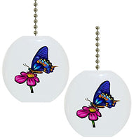 Set of 2 Butterfly Pink Flower Solid Ceramic Fan Pulls