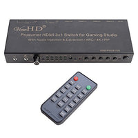 ViewHD Prosumer HDMI 3x1 Switch | 4K@30Hz HDMI v1.4 | MIC Audio Injection / Combiner | HDMI Audio Extractor | Optical / Coax / RCA L/R to HDMI Audio| ARC | Model: VHD-PH3X1GS