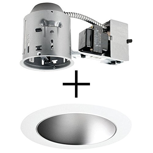 Juno Lighting TC44R & 447HZ-WH Combo 4-Inch Low-Voltage TC rated Remodel Recessed Housing with Adjustable/Downlight Haze Finish Cone Reflector, White Trim Ring