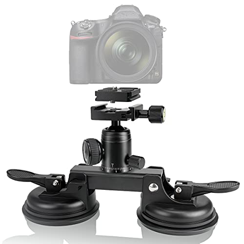 Professional Heavy Duty (20 lbs Load) True DSLR Mirorrless Camera Suction Cup Car Mount Camcorder Vehicle Holder w/Quick Release Plate 360 Ball Head Compatible with Nikon Canon Sony RED BM Hi-Speed