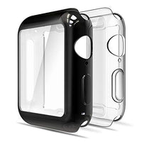 Simpeak Soft Screen Protector Bumper Case Compatible with Apple Watch 42mm Series 3 Series 2, Pack of 2, All Around, Clear + Plated Black