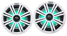 Load image into Gallery viewer, Pair Kicker 45KM84L 8&quot; 600 Watt Marine Boat Waterproof Speakers w/LED&#39;s KM8 Bundle with Pair Rockville 7.7&quot; Polished Silver Aluminum Wakeboard Tower Speaker Enclosures
