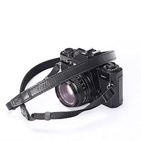 CANPIS CP008 Leather Camera Shoulder Neck Strap compatible with Canon Nikon Leica Fuji Sony Olympus etc. Black Color, Adjustable Length, Slim with Flocking Comfortable Pad