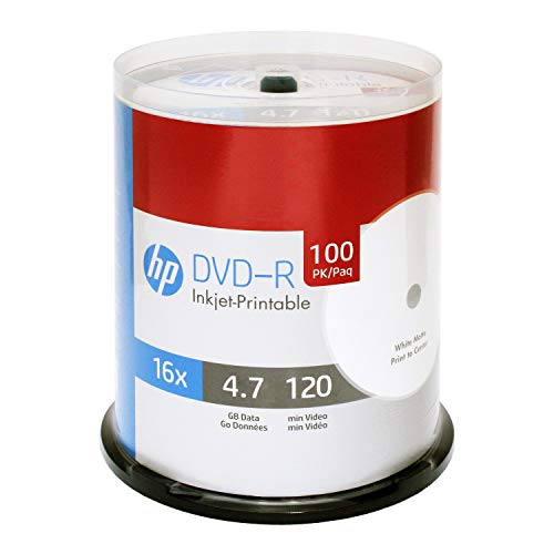 HP DVD-R 4.7GB 16X White Inkjet Printable 100 Pack in Spindle