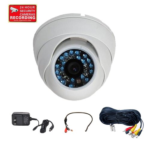 VideoSecu CCTV Built-in Sony CCD Surveillance Camera 600TVL Wide Angle IR Infrared Weatherproof Outdoor Day Night Vision Vandal Proof with Power Supply, Cable A13