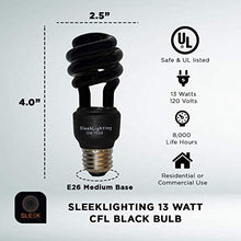 Load image into Gallery viewer, SleekLighting 13 Watt Spiral CFL Black Florescent Light Bulb for Disco Party ,Blacklight Lightbulb, Glow in The Dark, Medium Base.- UL Approved- (Pack of 2)
