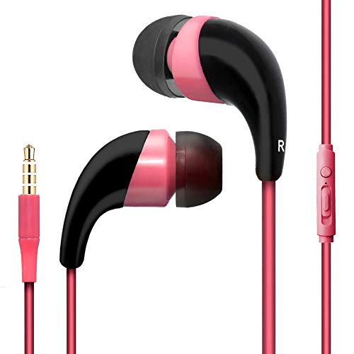 Universal Wired Earphones with Mic Stereo for iPhone, iPod, iPad, Samsung, Android Smartphone, Tablets, MP3 Players 3.5MM Jack (Pink)