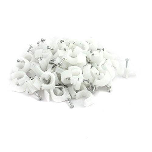 Aexit 100Pcs 12mm Cord Management Diameter Plastic Wall Insert Circle Cable Mount Nail Cable Straps Clips White