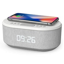 Load image into Gallery viewer, i-box Bedside Radio Alarm Clock with USB Charger, Bluetooth Speaker, QI Wireless Charging, Dual Alarm Dimmable LED Display (White)
